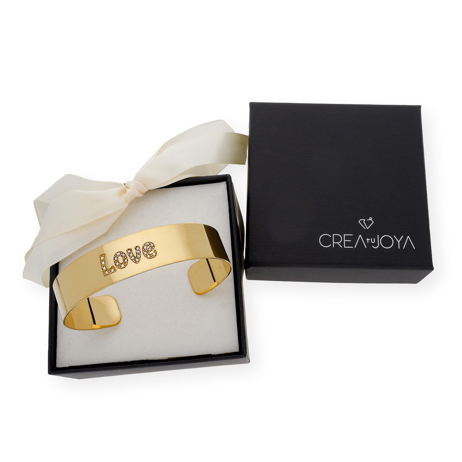 Brazalete Armilla Amor en Plata de ley 925 con Baño de Oro 18K y cristales de Swarovsky