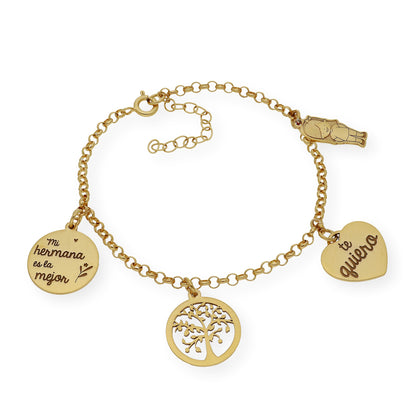 Pulsera Sister Love en Plata 925 y Baño de Oro 18k