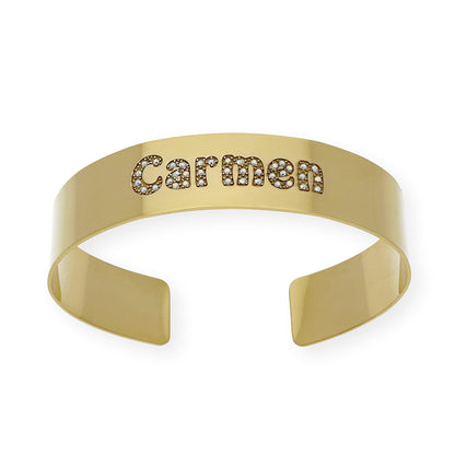 Brazalete Armilla Nombre en Plata de ley 925 con Baño de Oro 18K con cristales de Swarovsky