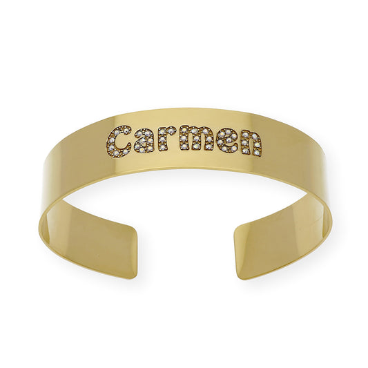 Brazalete Armilla Nombre en Plata de ley 925 con Baño de Oro 18K con cristales de Swarovsky