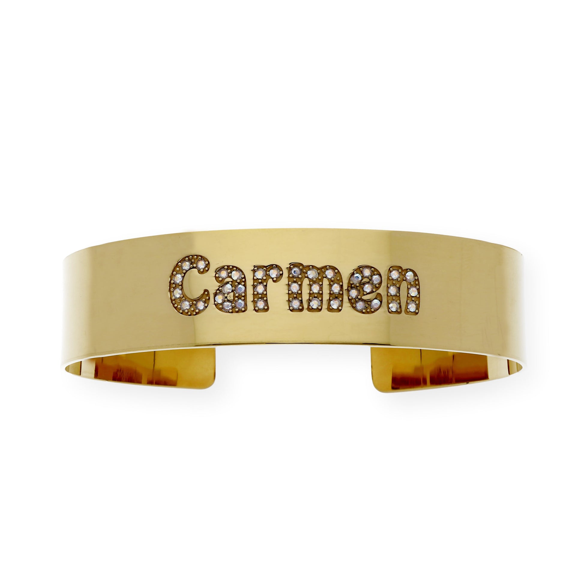 Brazalete Armilla Nombre en Plata de ley 925 con Baño de Oro 18K con cristales de Swarovsky
