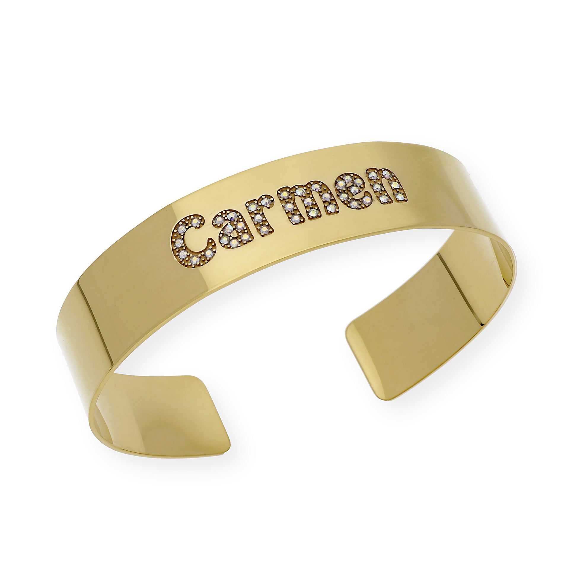 Brazalete Armilla Nombre en Plata de ley 925 con Baño de Oro 18K con cristales de Swarovsky