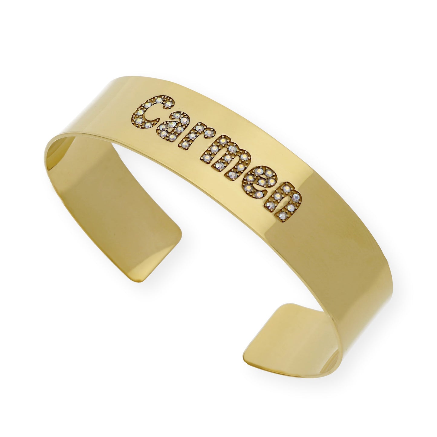 Brazalete Armilla Nombre en Plata de ley 925 con Baño de Oro 18K con cristales de Swarovsky