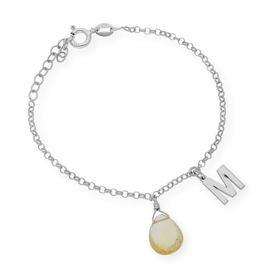 Pulsera Alain Inicial con Cuarzo Citrino en Plata 925