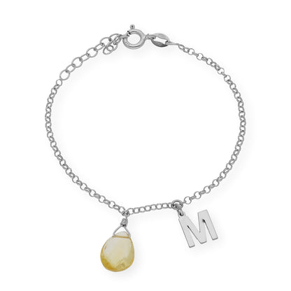 Pulsera Alain Inicial con Cuarzo Citrino en Plata 925 y Baño de Oro 18k