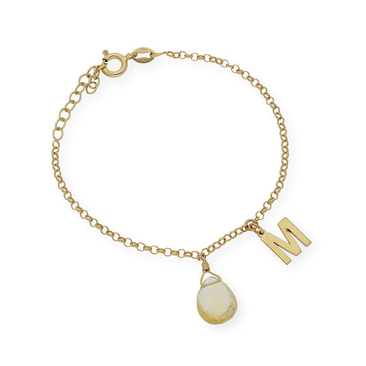 Pulsera Alain Inicial con Cuarzo Citrino en Plata 925 y Baño de Oro 18k