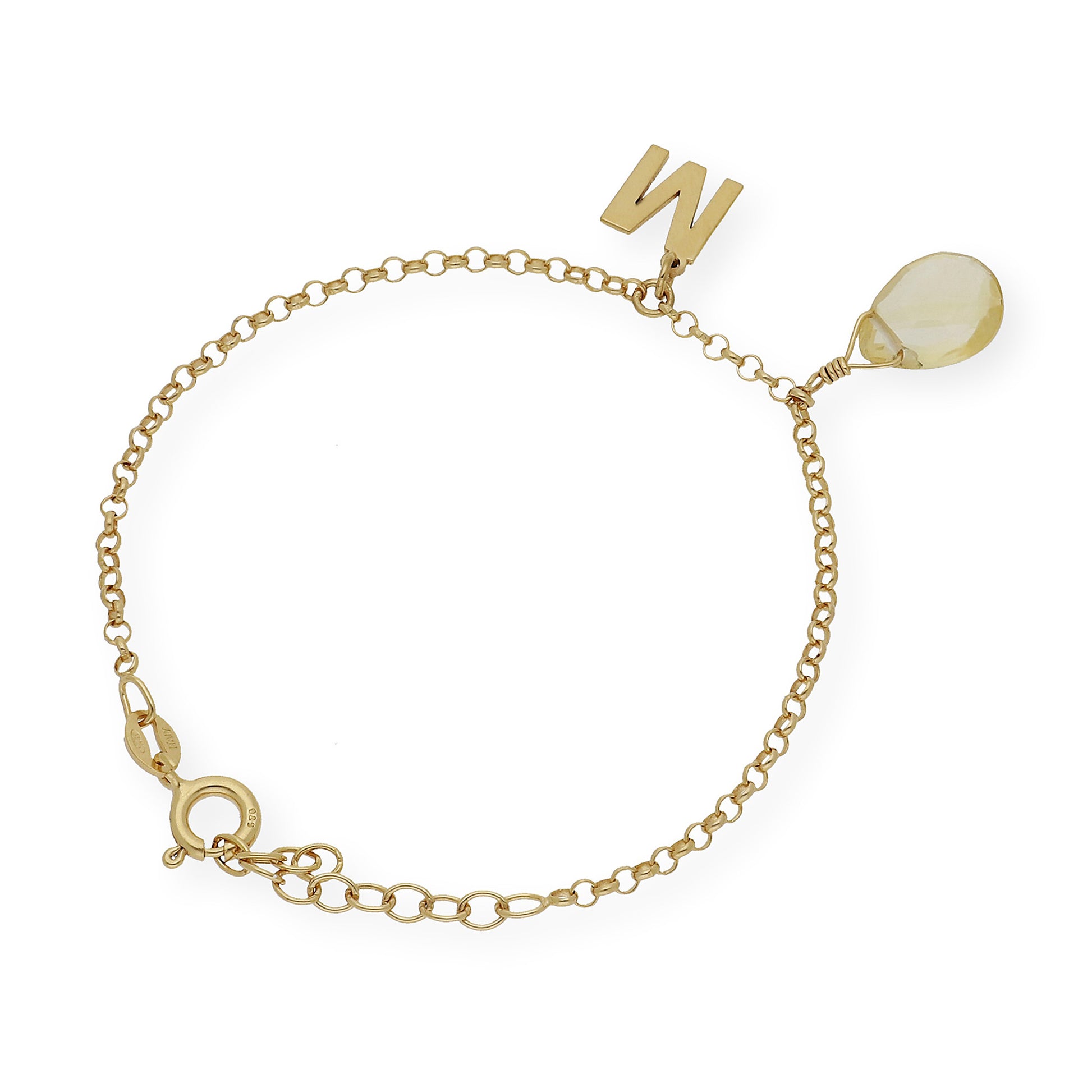 Pulsera Alain Inicial con Cuarzo Citrino en Plata 925 y Baño de Oro 18k