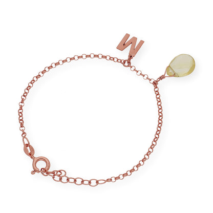 Pulsera Alain Inicial con Cuarzo Citrino en Plata 925 y Baño de Oro 18k
