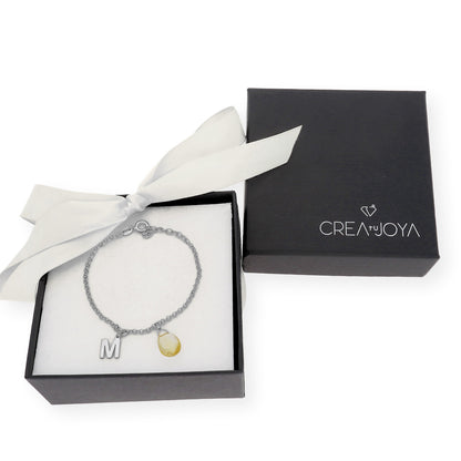 Pulsera Alain Inicial con Cuarzo Citrino en Plata 925 y Baño de Oro Rosa 18k