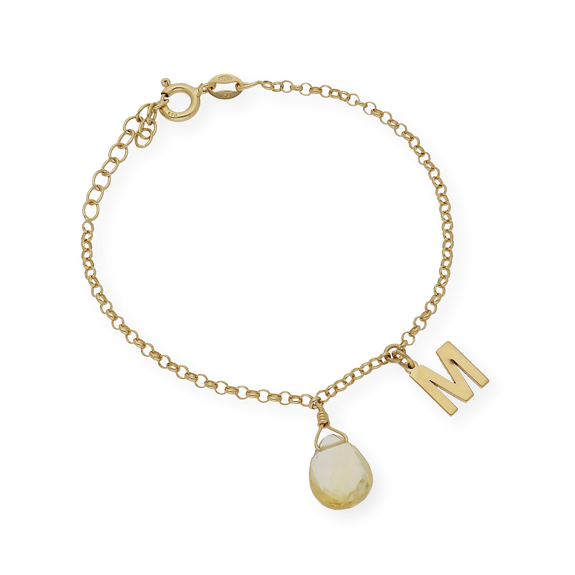 Pulsera Alain Inicial con Cuarzo Citrino en Plata 925 y Baño de Oro Rosa 18k