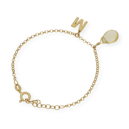 Pulsera Alain Inicial con Cuarzo Citrino en Plata 925 y Baño de Oro Rosa 18k