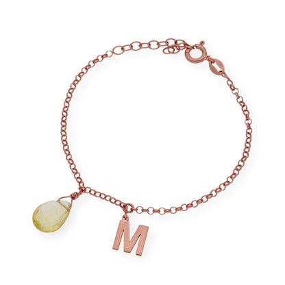 Pulsera Alain Inicial con Cuarzo Citrino en Plata 925 y Baño de Oro Rosa 18k