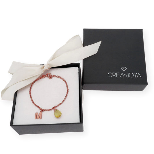 Pulsera Alain Inicial con Cuarzo Citrino en Plata 925 y Baño de Oro Rosa 18k