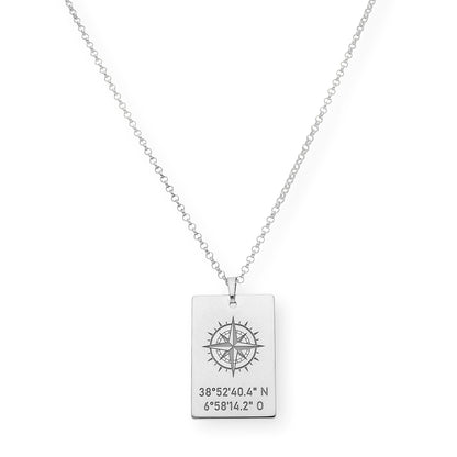 Colgante Brújula con Coordenadas en Plata 925