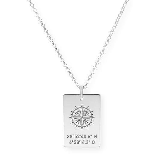 Colgante Brújula con Coordenadas en Plata 925