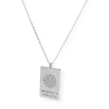 Colgante Brújula con Coordenadas en Plata 925