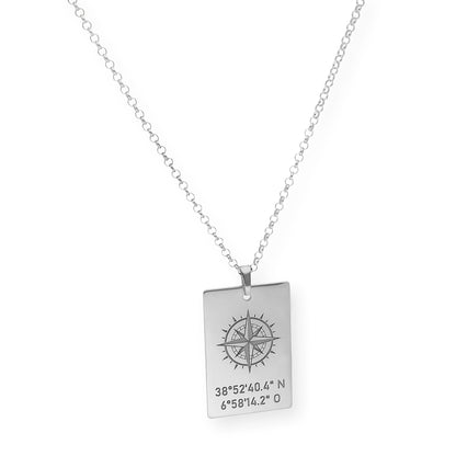 Colgante Brújula con Coordenadas en Plata 925