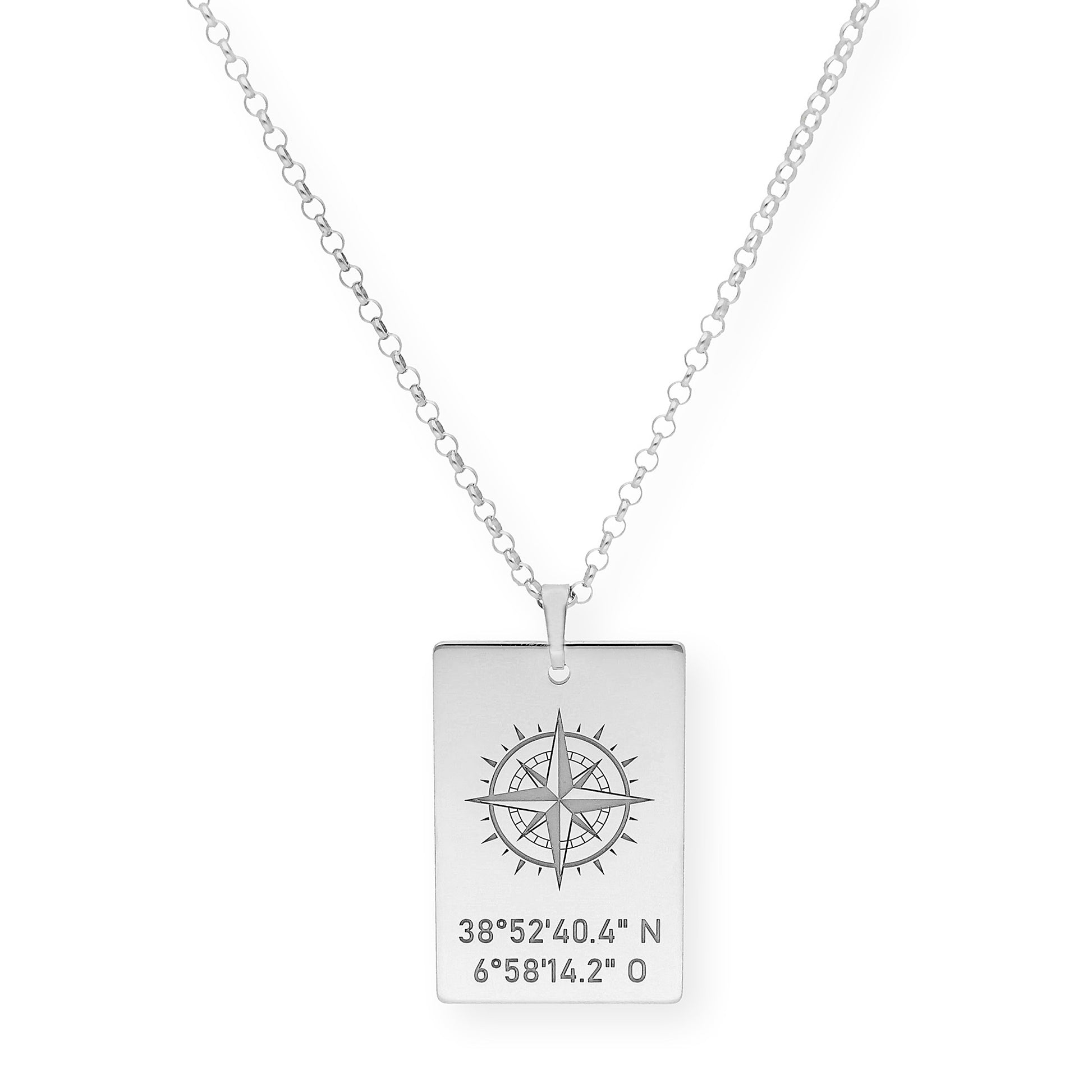 Colgante Brújula con Coordenadas en Plata 925 con Baño de Oro 18k