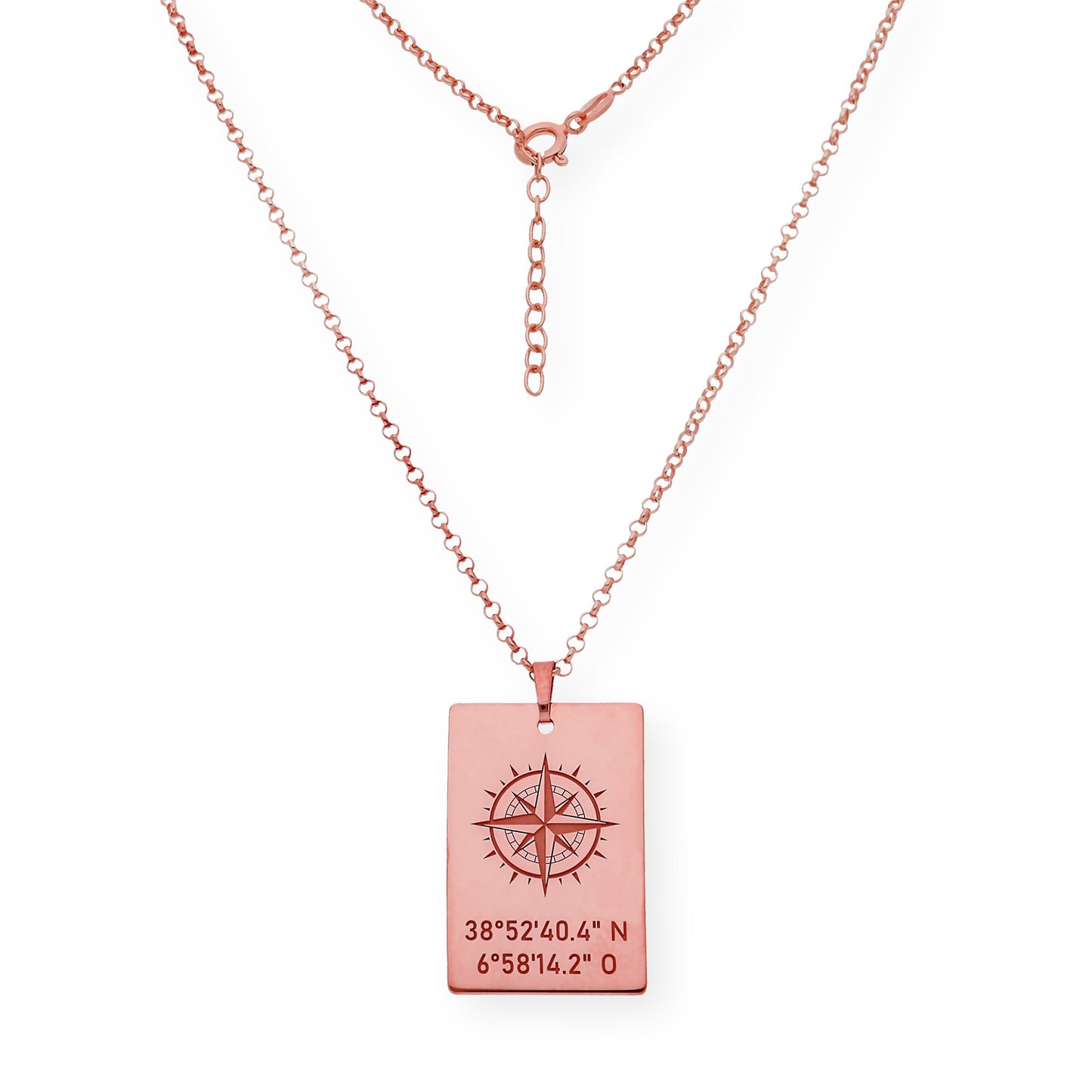 Colgante Brújula con Coordenadas en Plata 925 con Baño de Oro 18k