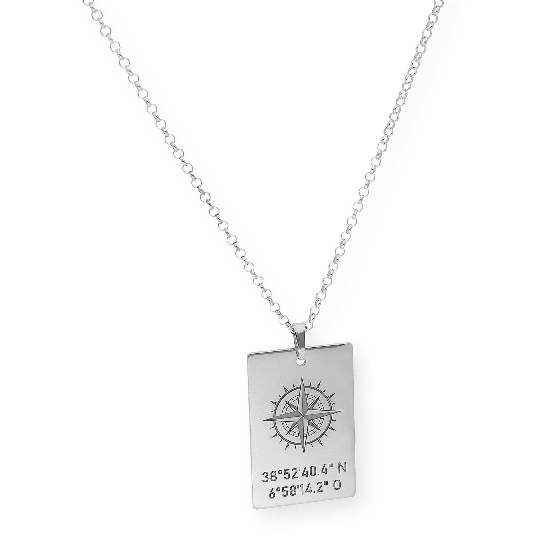 Colgante Brújula con Coordenadas en Plata 925 con Baño de Oro Rosa 18k