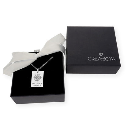 Colgante Brújula con Coordenadas en Plata 925 con Baño de Oro Rosa 18k