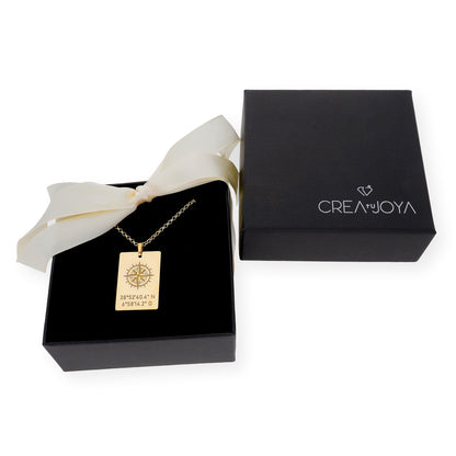 Colgante Brújula con Coordenadas en Plata 925 con Baño de Oro Rosa 18k