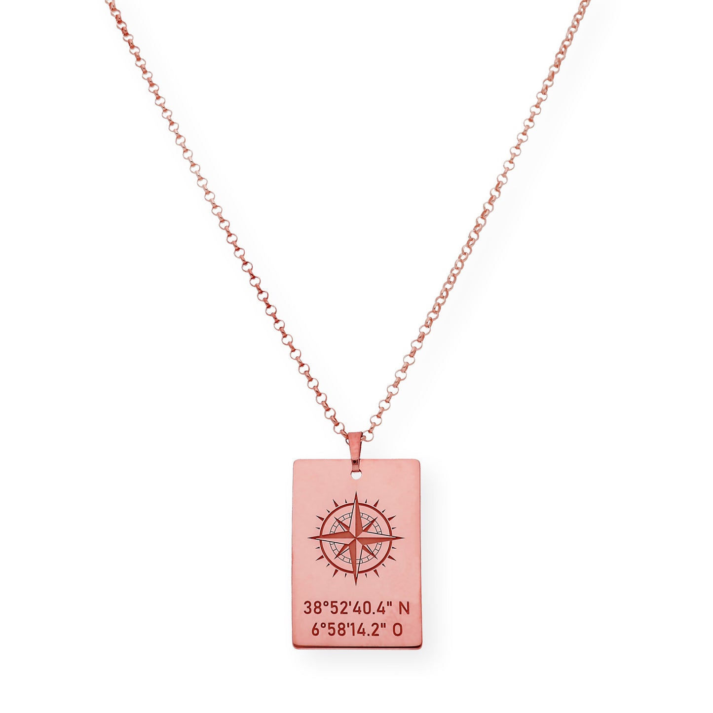 Colgante Brújula con Coordenadas en Plata 925 con Baño de Oro Rosa 18k