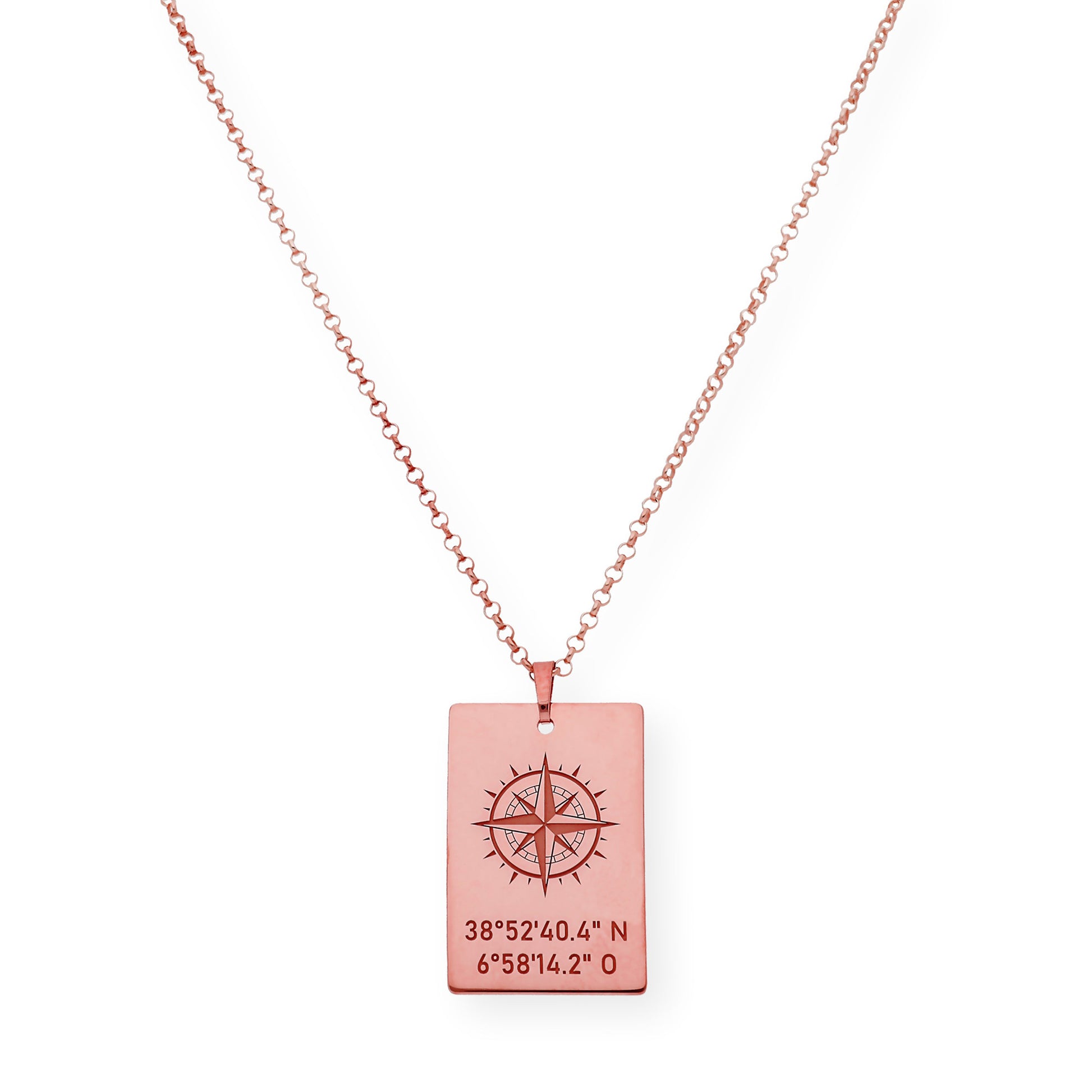 Colgante Brújula con Coordenadas en Plata 925 con Baño de Oro Rosa 18k