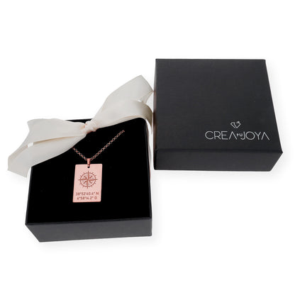 Colgante Brújula con Coordenadas en Plata 925 con Baño de Oro Rosa 18k