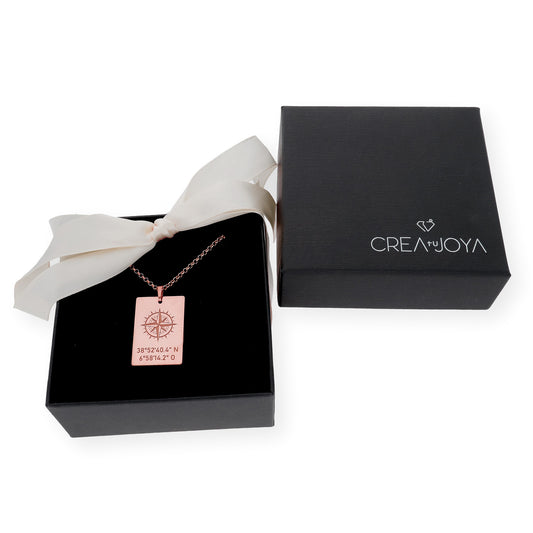 Colgante Brújula con Coordenadas en Plata 925 con Baño de Oro Rosa 18k