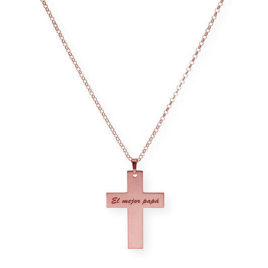Colgante Cruz Grande en Plata 925 con Baño de Oro Rosa 18k