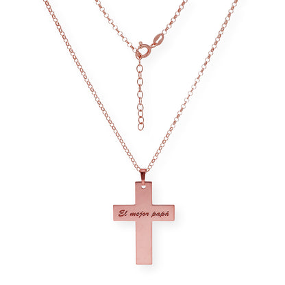 Colgante Cruz Grande en Plata 925 con Baño de Oro Rosa 18k