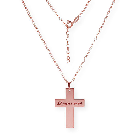 Colgante Cruz Grande en Plata 925 con Baño de Oro Rosa 18k