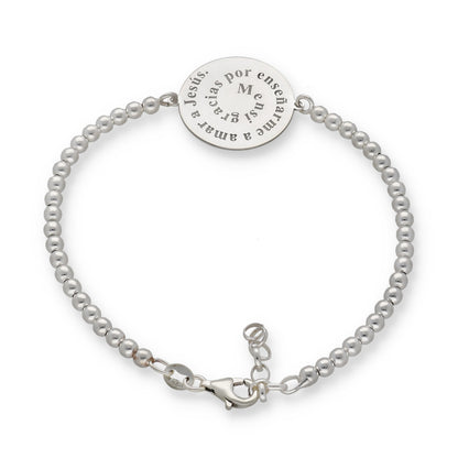 Pulsera con dije redondo y cadena de bolas de plata 925