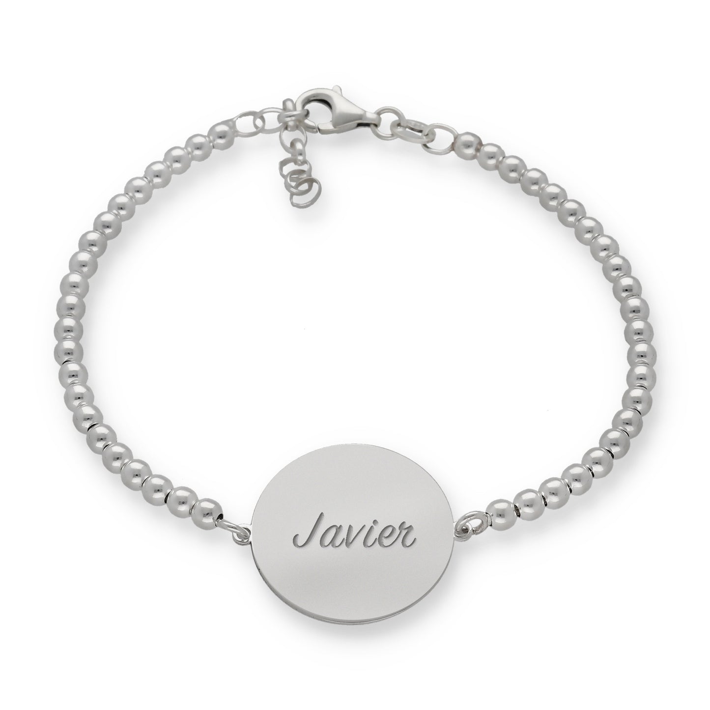 Pulsera con dije redondo y cadena de bolas de plata 925