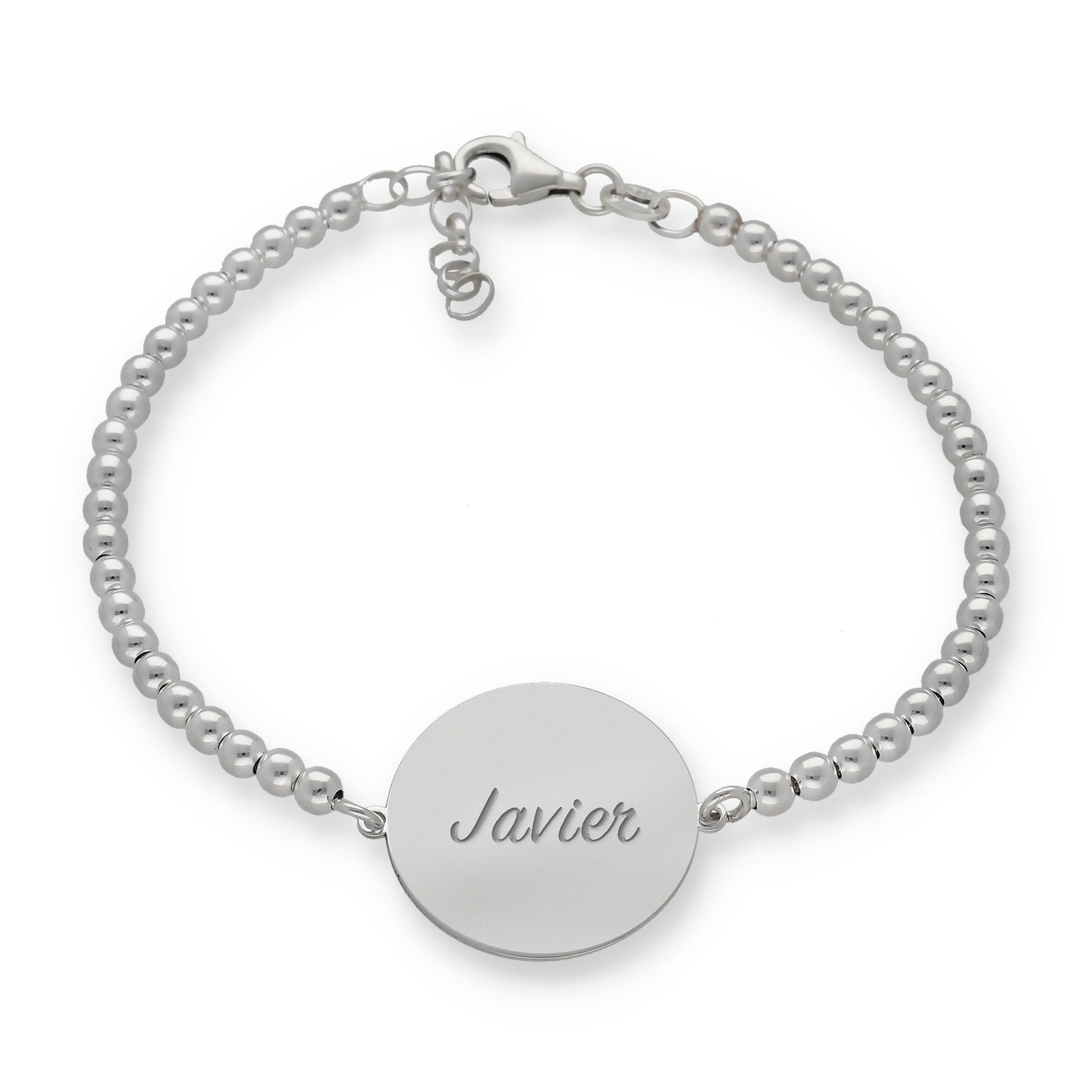 Pulsera con dije redondo y cadena de bolas de plata 925