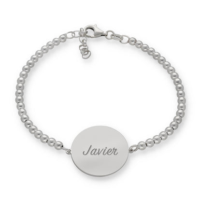 Pulsera con dije redondo y cadena de bolas de plata 925