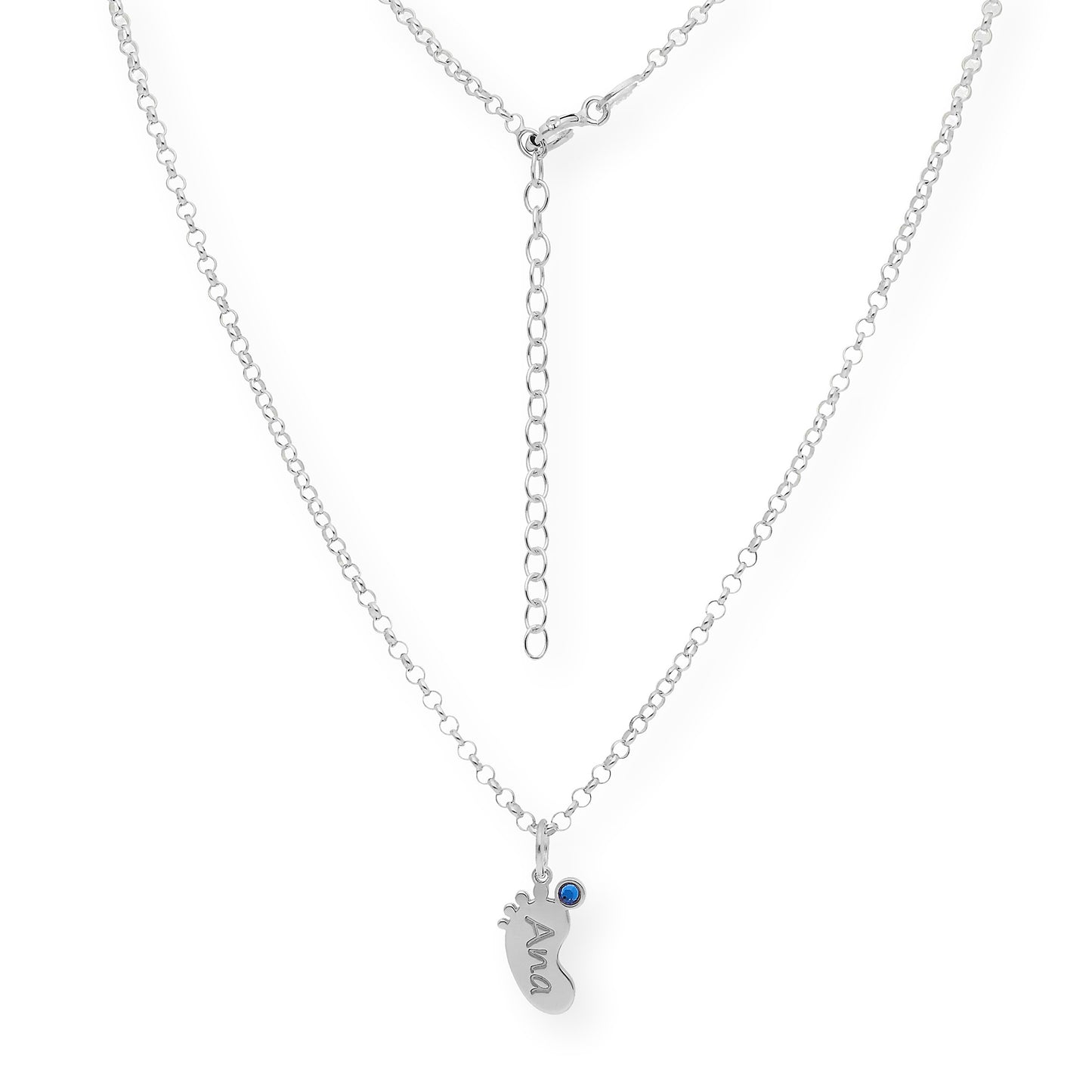 Colgante Pie con Nombre y con Piedra de Color en Plata 925 y Baño de Oro 18k