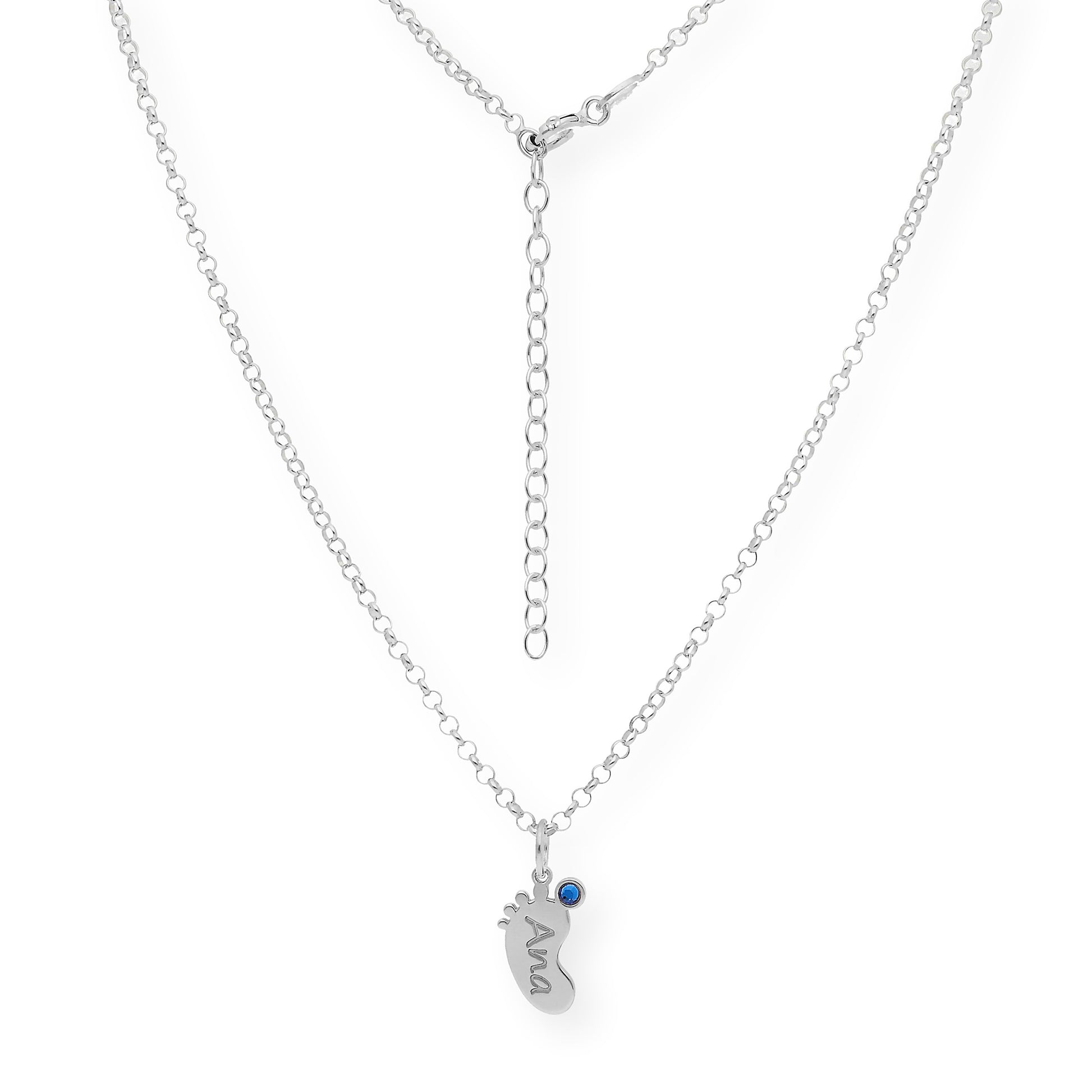 Colgante Pie con Nombre y con Piedra de Color en Plata 925 y Baño de Oro 18k