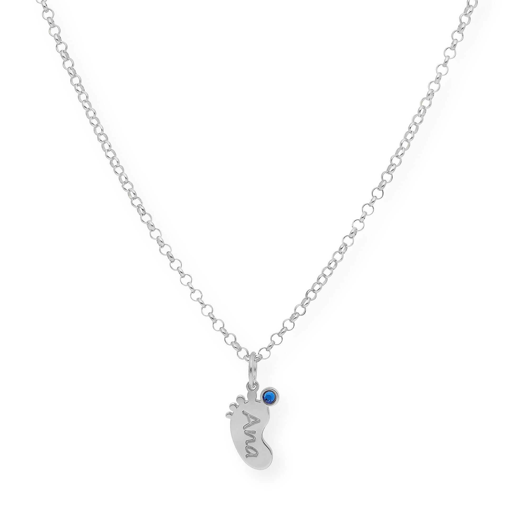 Colgante Pie con Nombre y con Piedra de Color en Plata 925 y Baño de Oro 18k