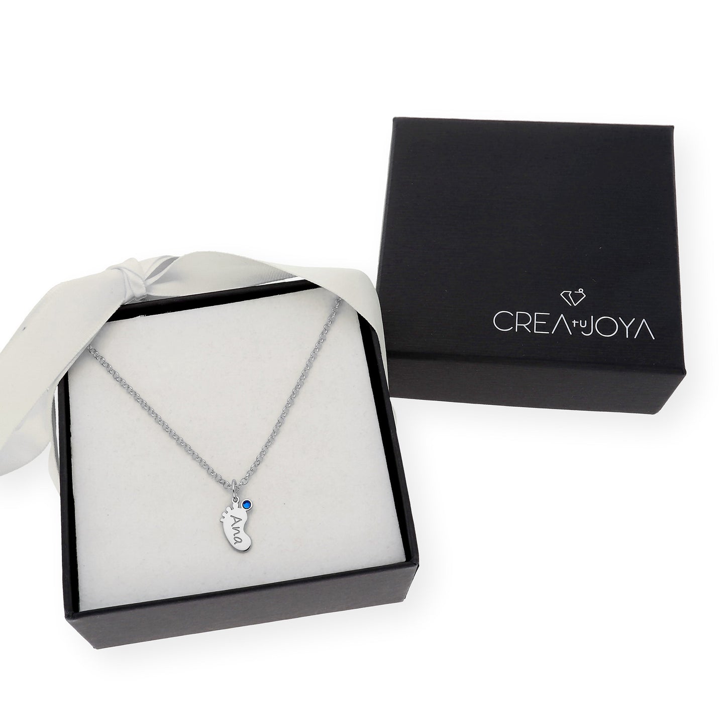 Colgante Pie con Nombre y con Piedra de Color en Plata 925 y Baño de Oro 18k