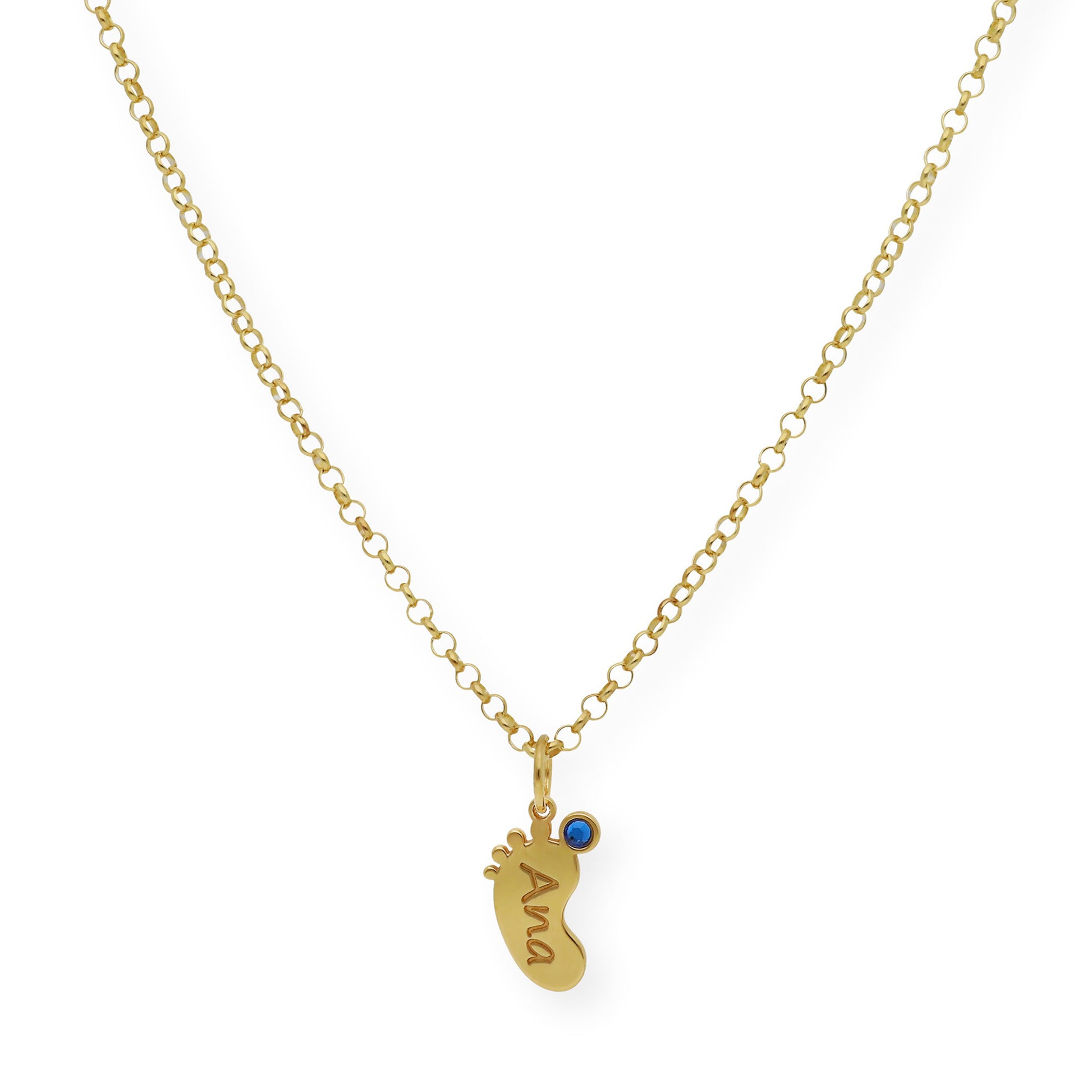Colgante Pie con Nombre y con Piedra de Color en Plata 925 y Baño de Oro 18k