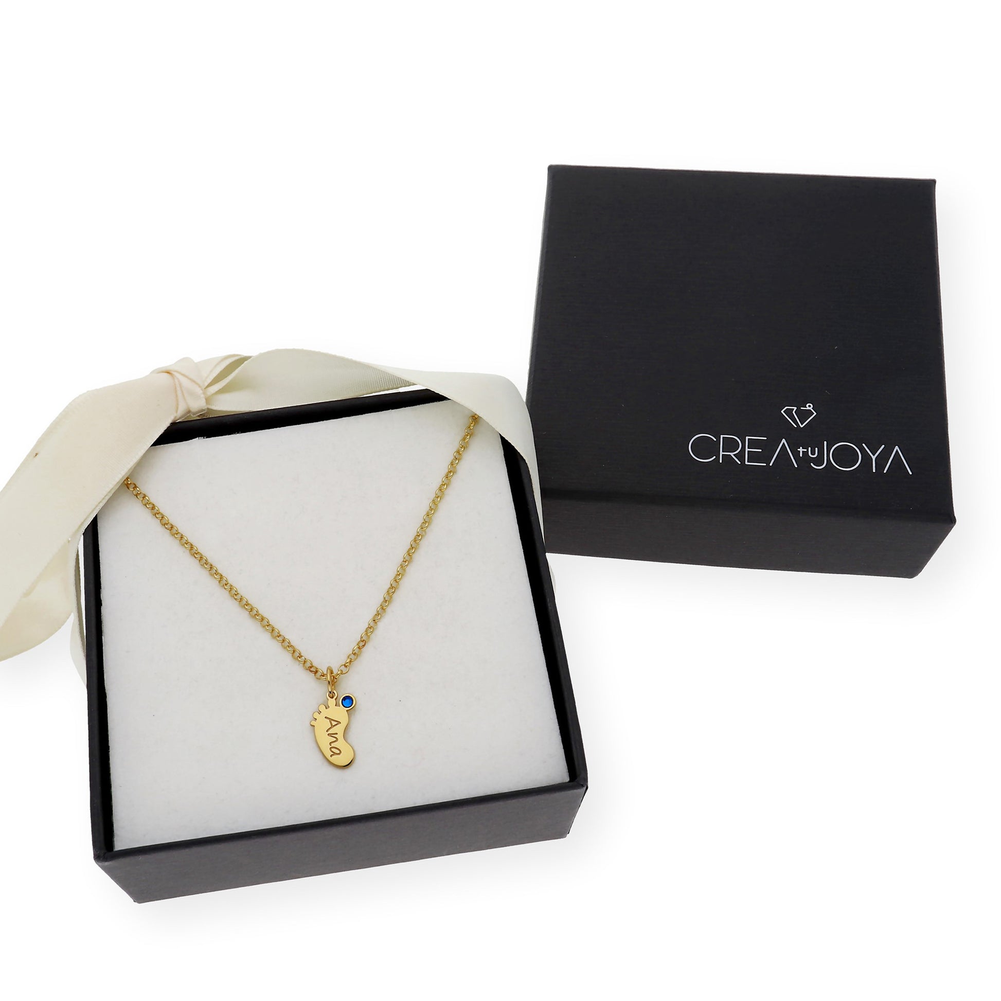 Colgante Pie con Nombre y con Piedra de Color en Plata 925 y Baño de Oro 18k