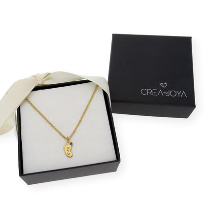 Colgante Pie con Nombre y con Piedra de Color en Plata 925 y Baño de Oro 18k