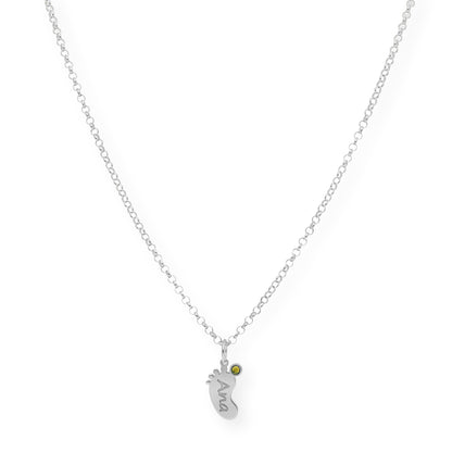 Colgante Pie con Nombre y con Piedra de Color en Plata 925 y Baño de Oro 18k