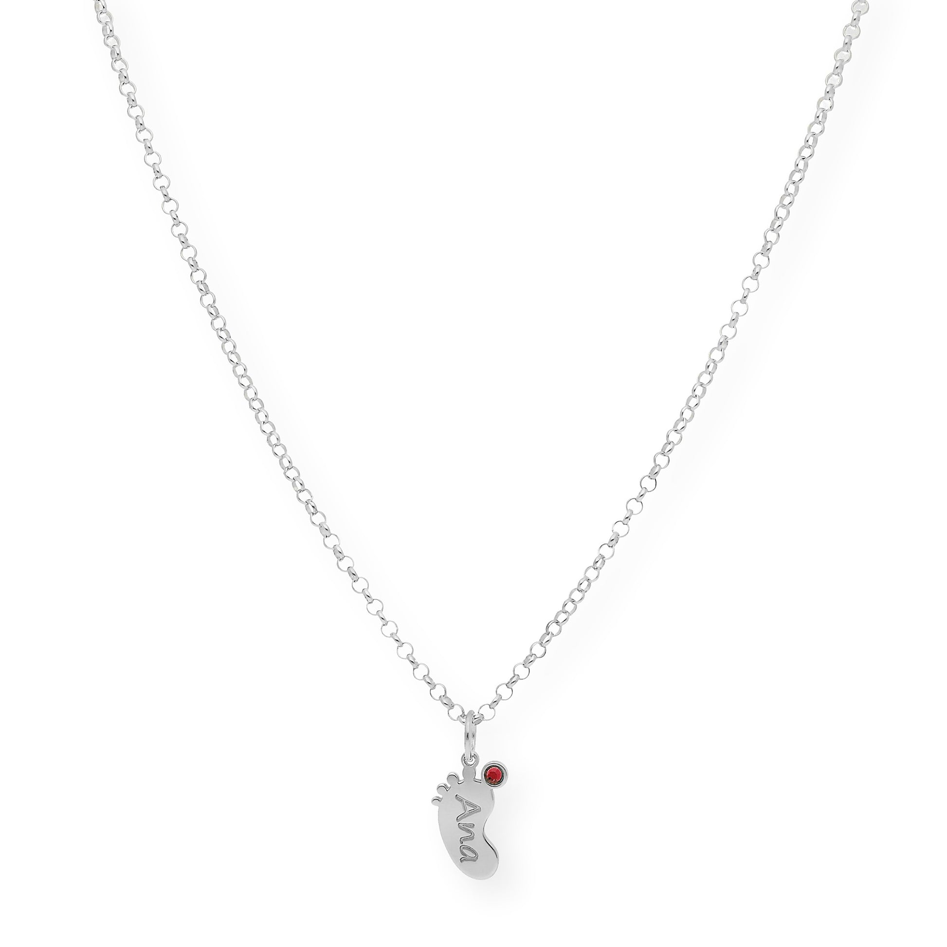 Colgante Pie con Nombre y con Piedra de Color en Plata 925 y Baño de Oro 18k