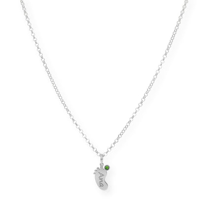 Colgante Pie con Nombre y con Piedra de Color en Plata 925 y Baño de Oro 18k