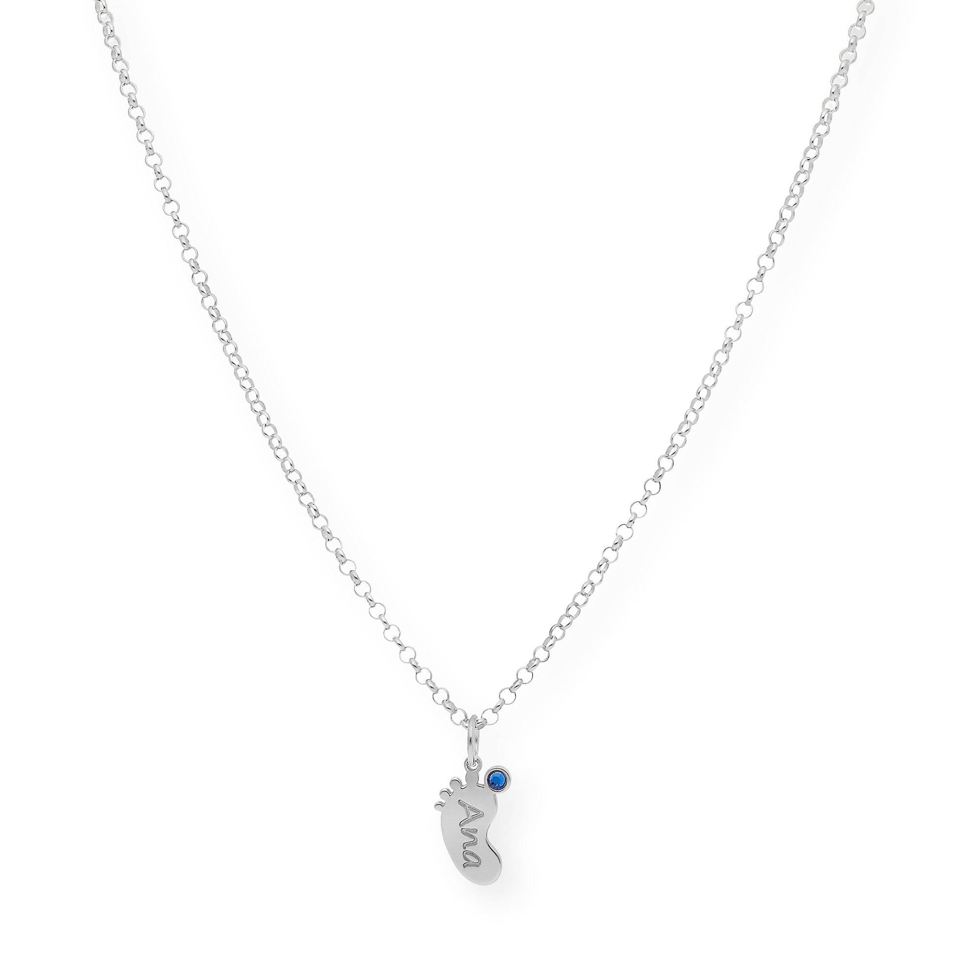 Colgante Pie con Nombre y con Piedra de Color en Plata 925 y Baño de Oro Rosa 18k
