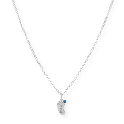 Colgante Pie con Nombre y con Piedra de Color en Plata 925 y Baño de Oro Rosa 18k