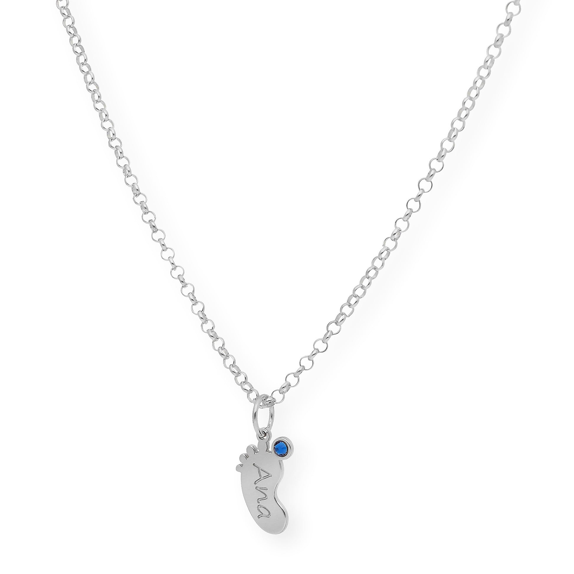 Colgante Pie con Nombre y con Piedra de Color en Plata 925 y Baño de Oro Rosa 18k